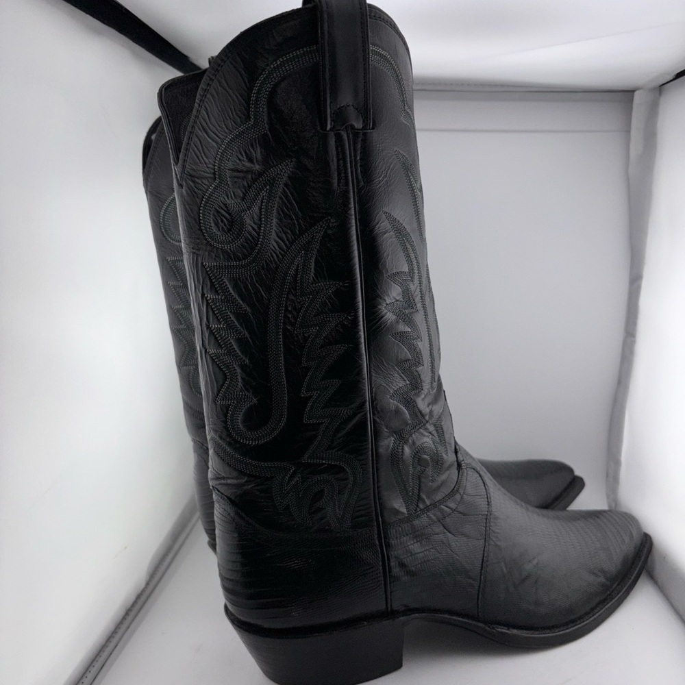Vintage Justin Men's Lizard 13 B Cowboy Boots Western Style 9152 Black - Picture 9 of 13